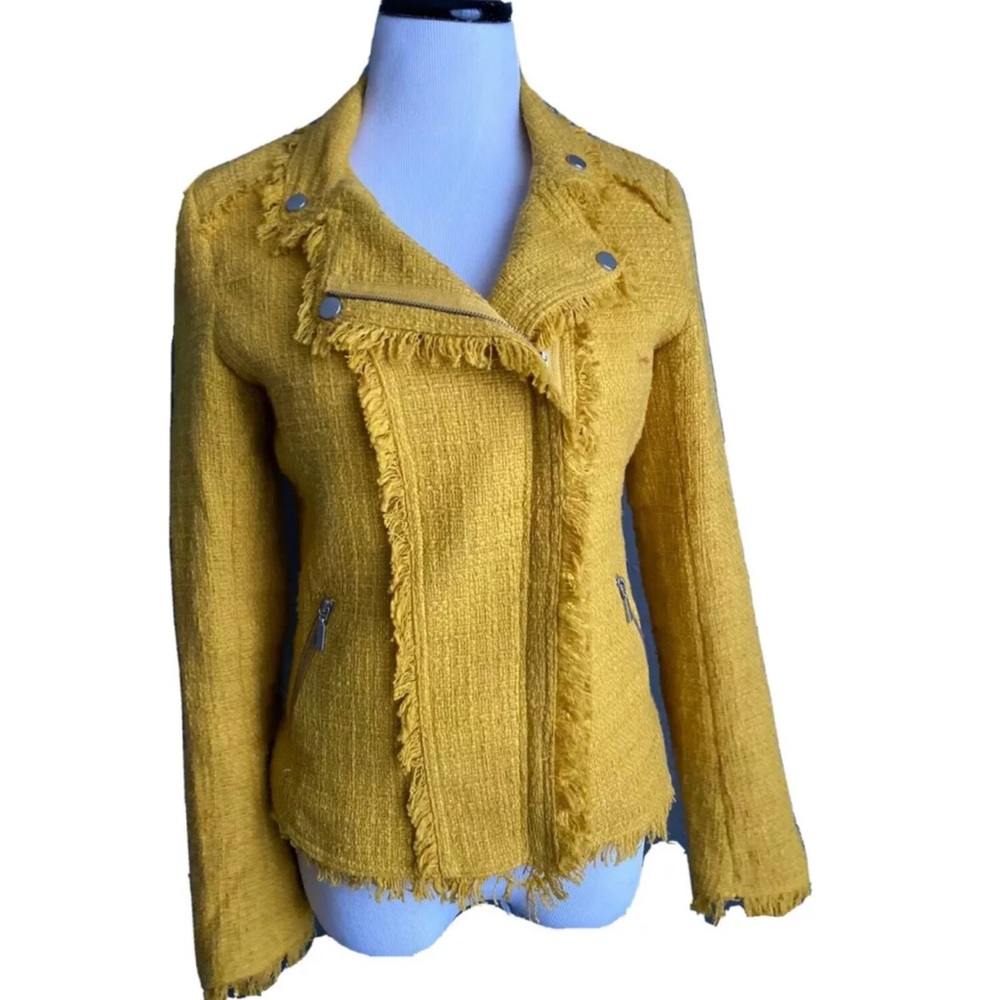 Carolina belle mustard tweed Moto blazer jacket